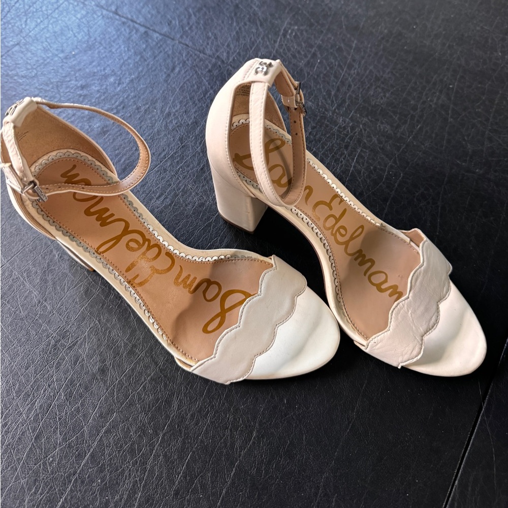Sam Edelman Women's Cream Ankle Strap Heels 6.5 WIDE